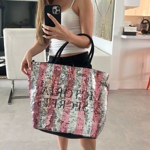Women Victoria’s Secret weekender pink silver and black sequins bag travel